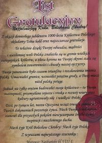 1000-lecie Królestwa Polskiego_Llist Gratulacyjny
